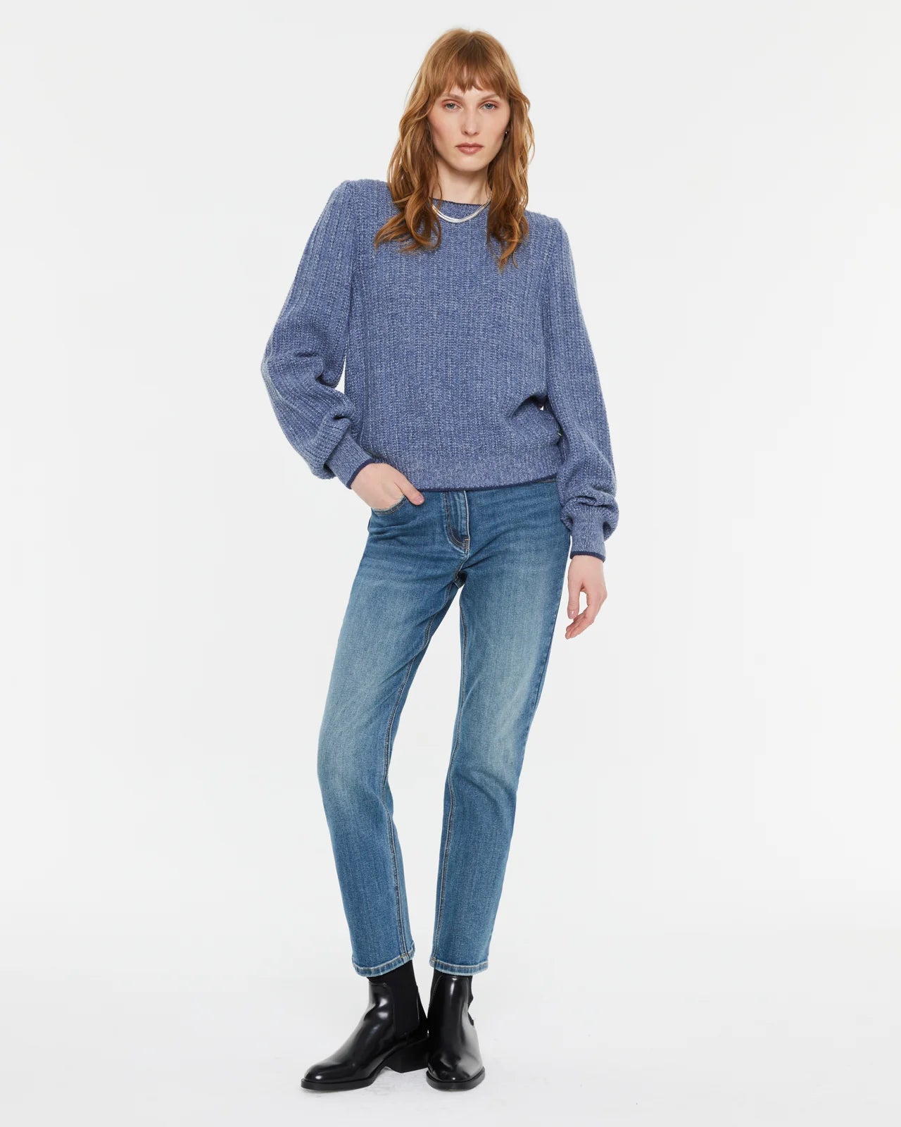 Andam, round neck long-sleeved sweater BLUE 6280