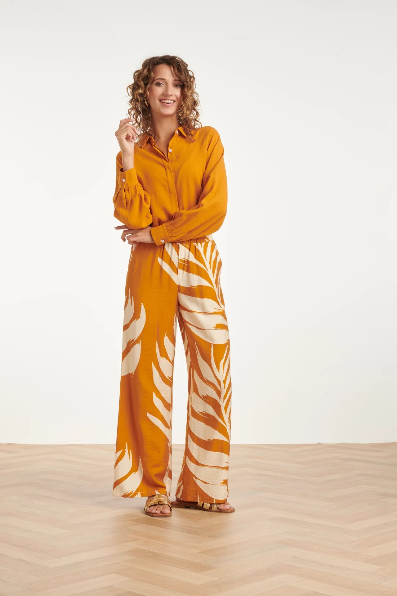 Smashed Lemon, WIDE LEG PANTS MUSTARD - OFF WHITE 26037