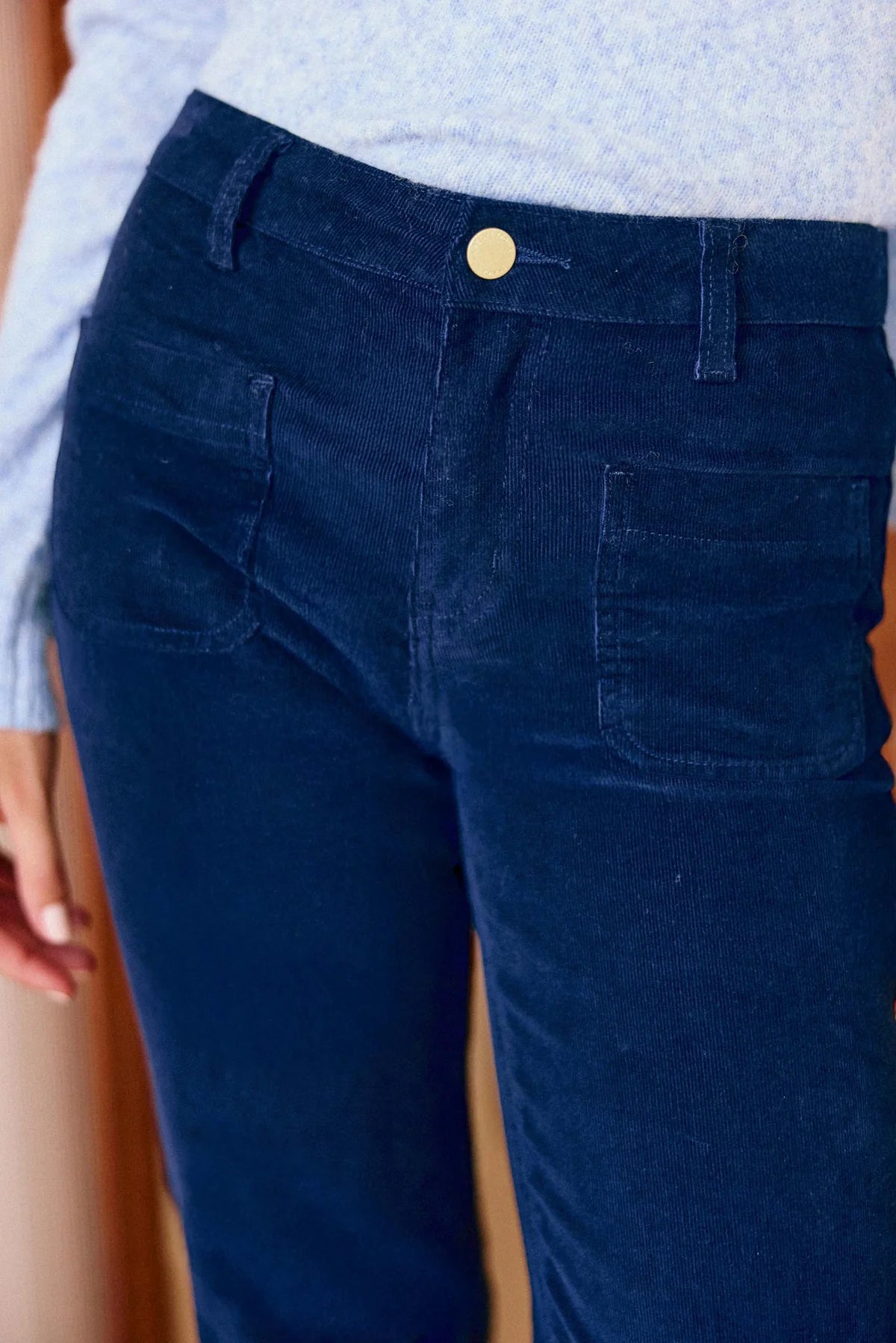 LPE, Sonny Velvet Pants - Flare Pants NAVY