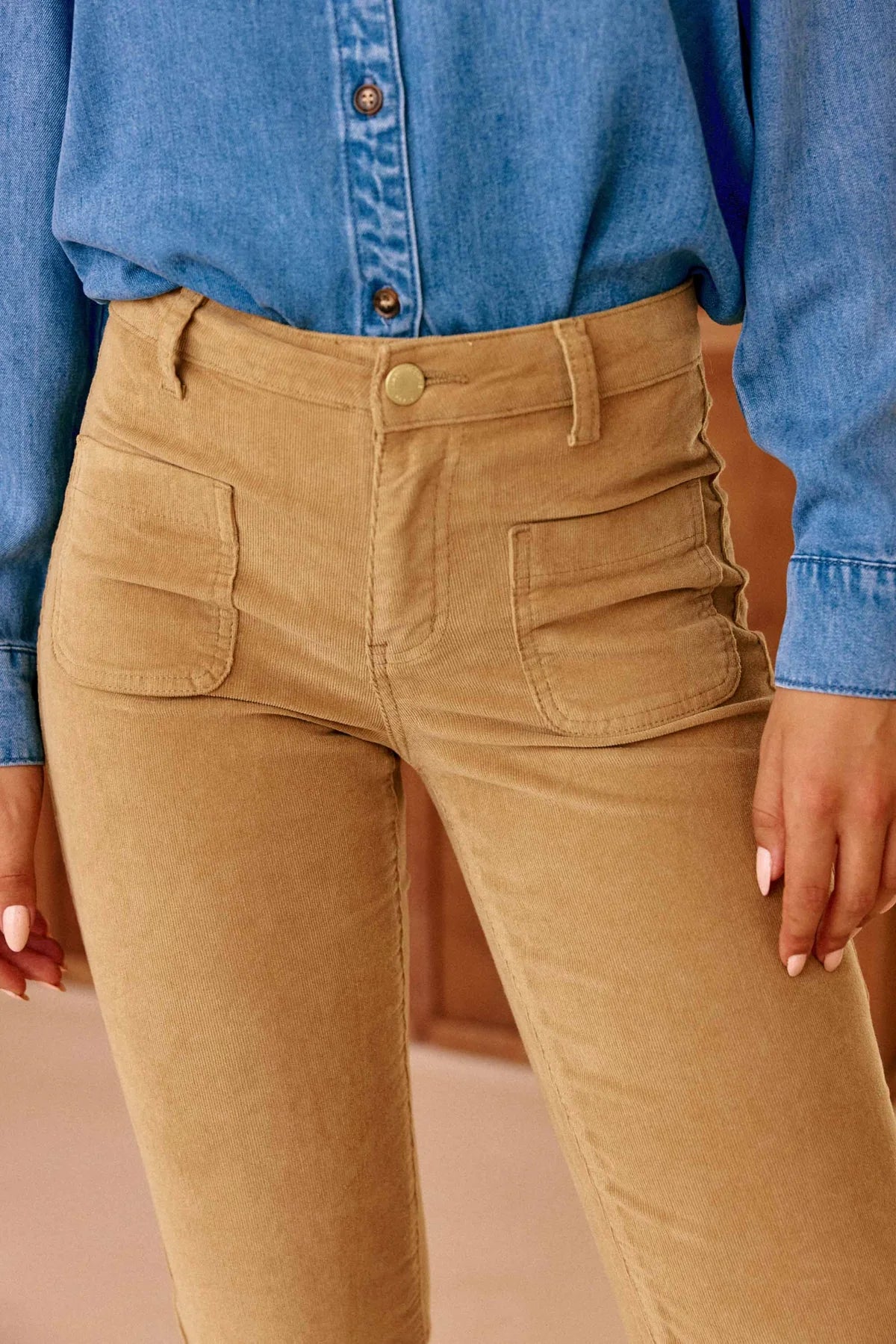 LPE, Sonny Velvet Pants - Flare Pants BEIGE