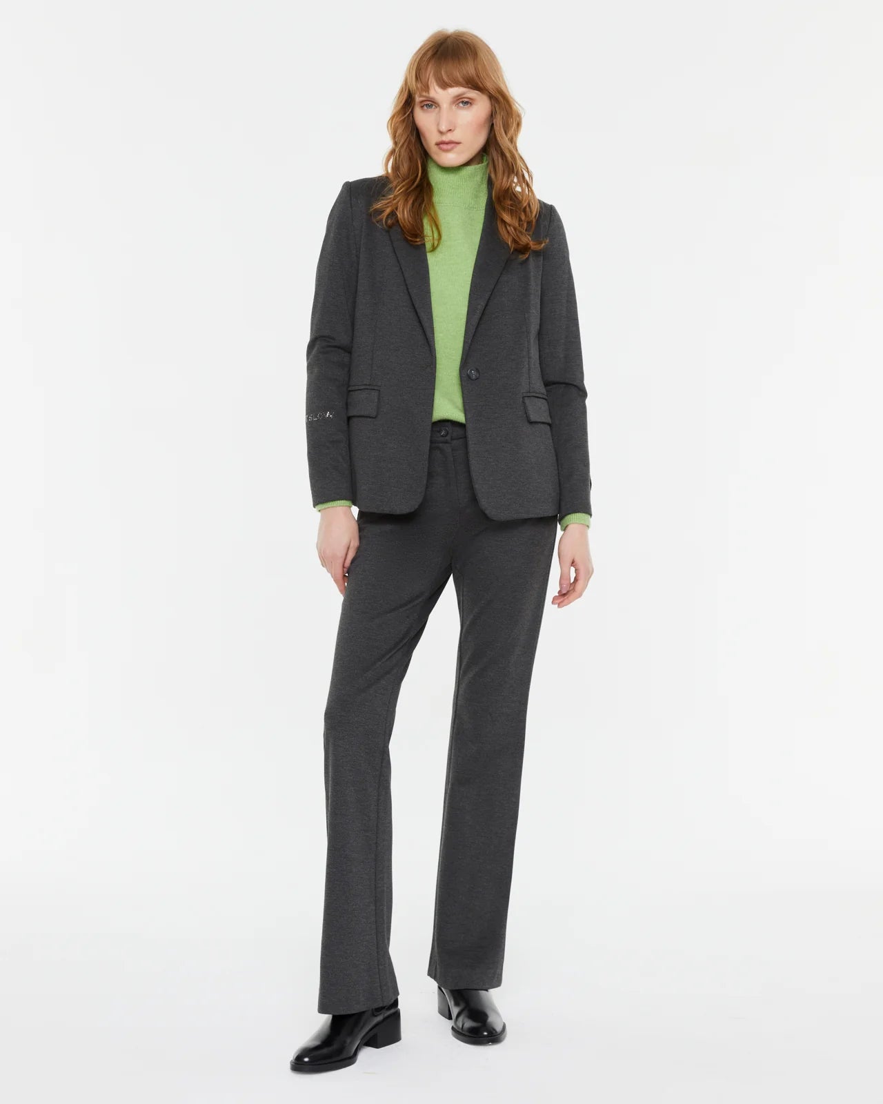Andam, high-waisted plain knit flared trouser Grey 4692