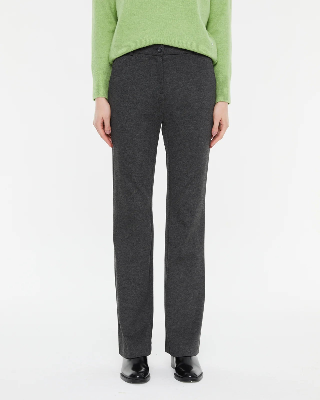 Andam, high-waisted plain knit flared trouser Grey 4692
