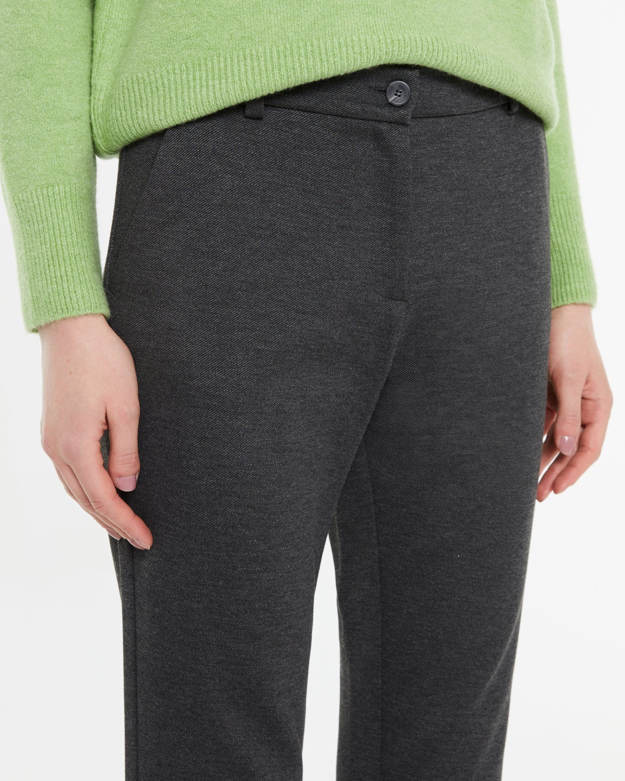 Andam, high-waisted plain knit flared trouser Grey 4692