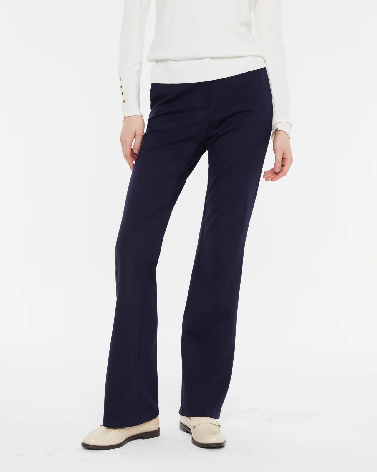 Andam, high-waisted plain knit flared trouser Black 4692