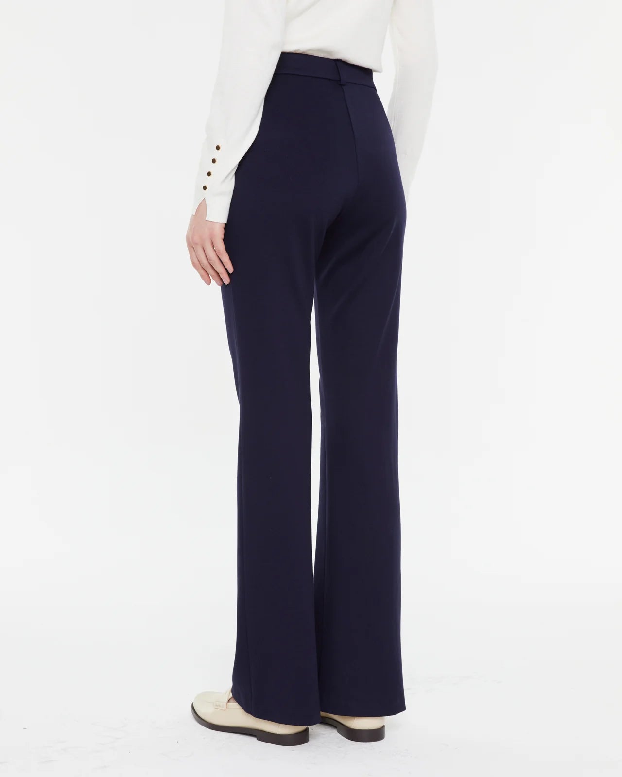Andam, high-waisted plain knit flared trouser Black 4692