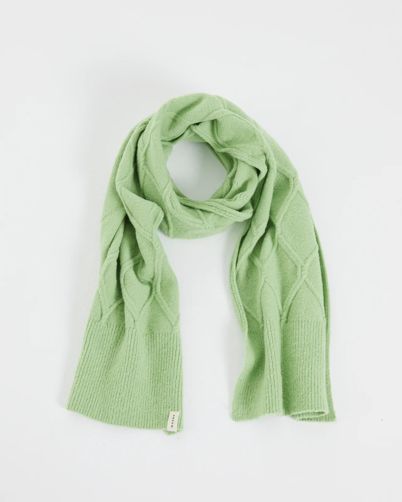 Andam, Knitted scarf with braided structure Green 0008