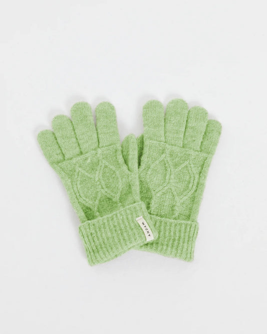 Andam,  knitted gloves with braided structure Green 0010