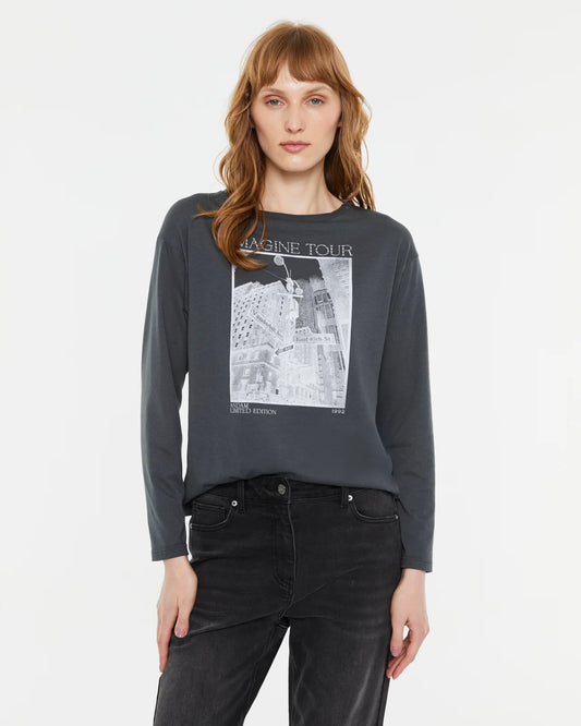 Andam, long-sleeved front print t-shirt GREY 9672