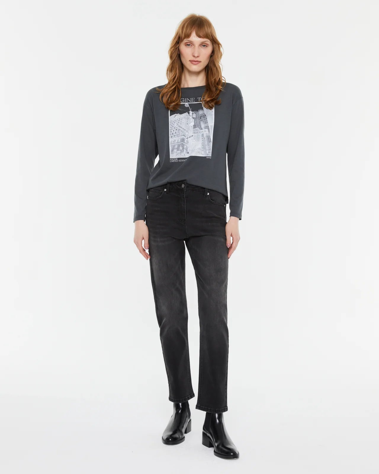 Andam, long-sleeved front print t-shirt GREY 9672