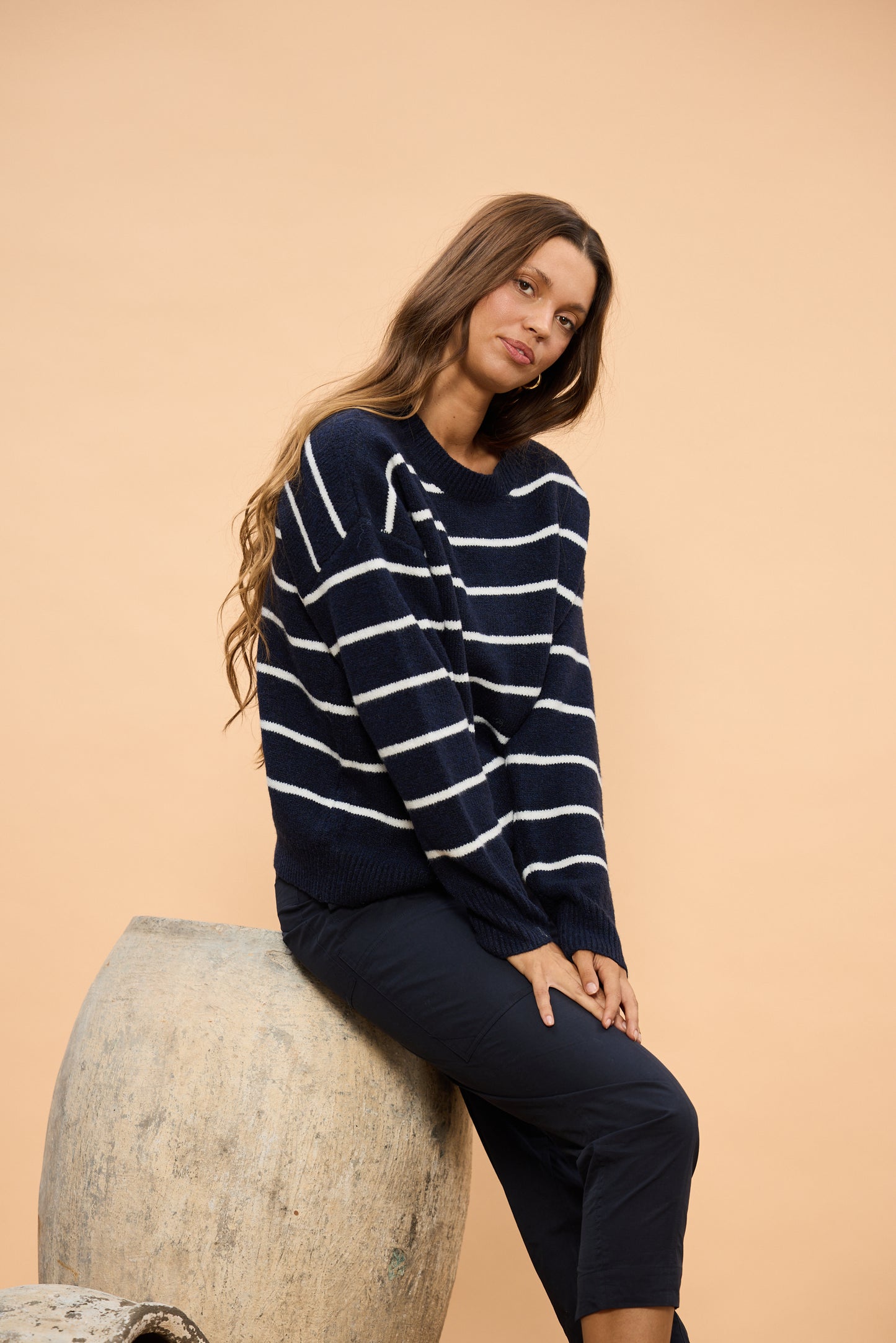 Holiday, Overboard Knit Navy stripe 26013-3