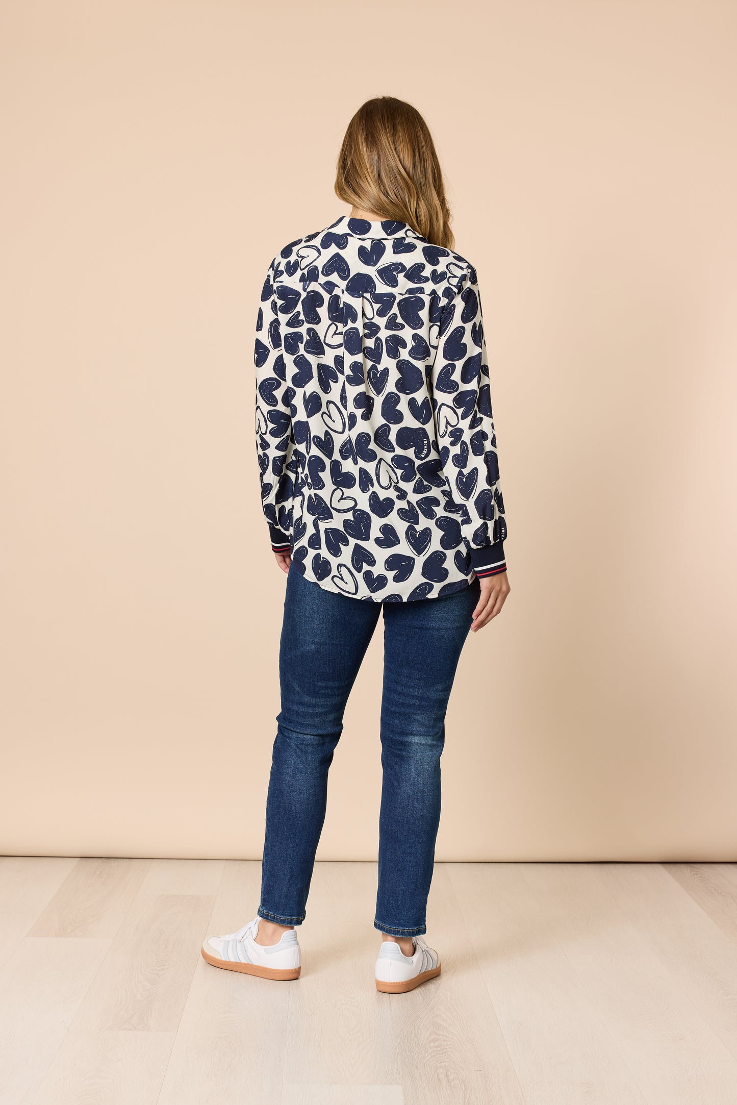 Threadz, Luna Heart Print Shirt - Navy/ Ivory 48561