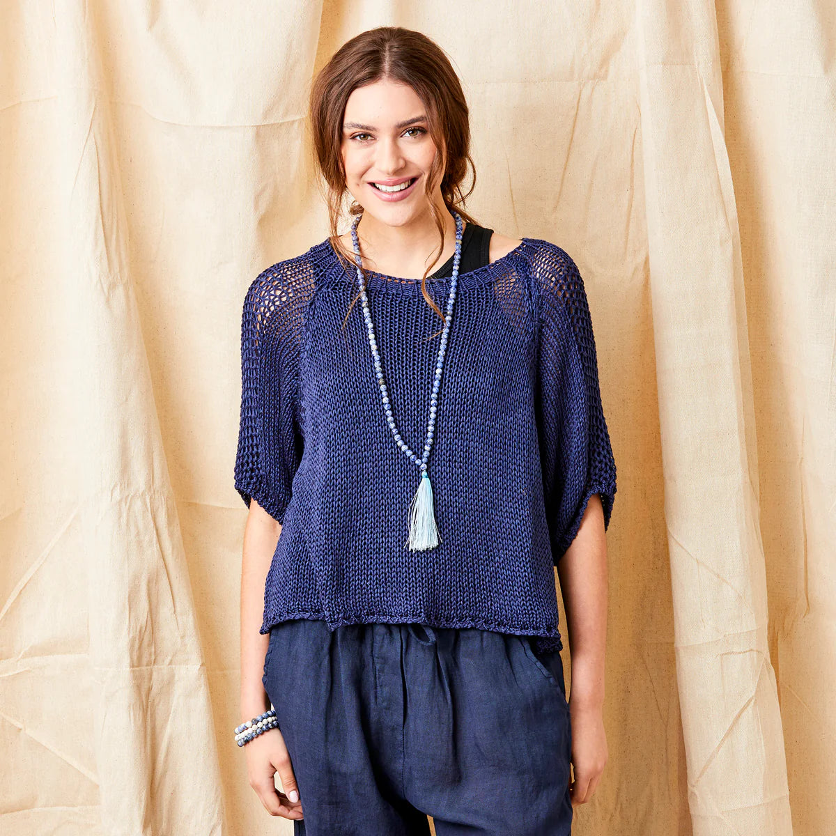 Suzy D, Jacky Cotton Knit Sweater - Navy