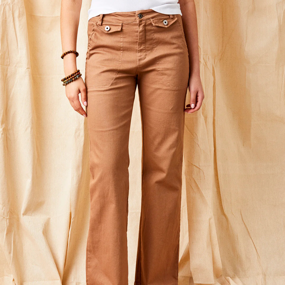 Suzy D, Beau Cotton stretch flared pants CARAMEL