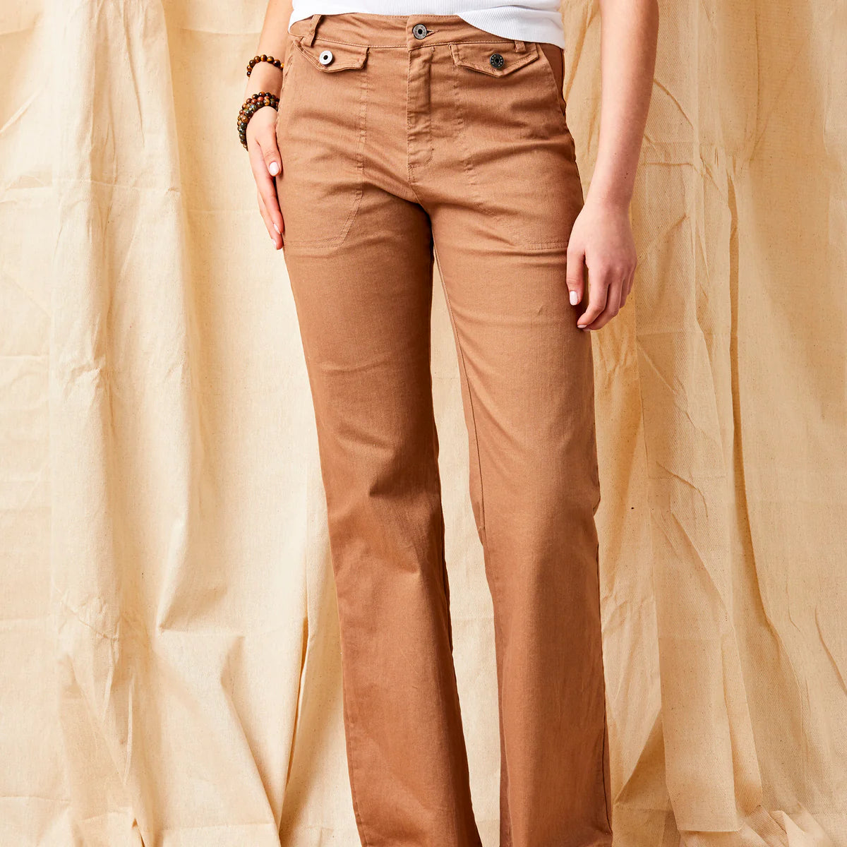 Suzy D, Beau Cotton stretch flared pants CARAMEL