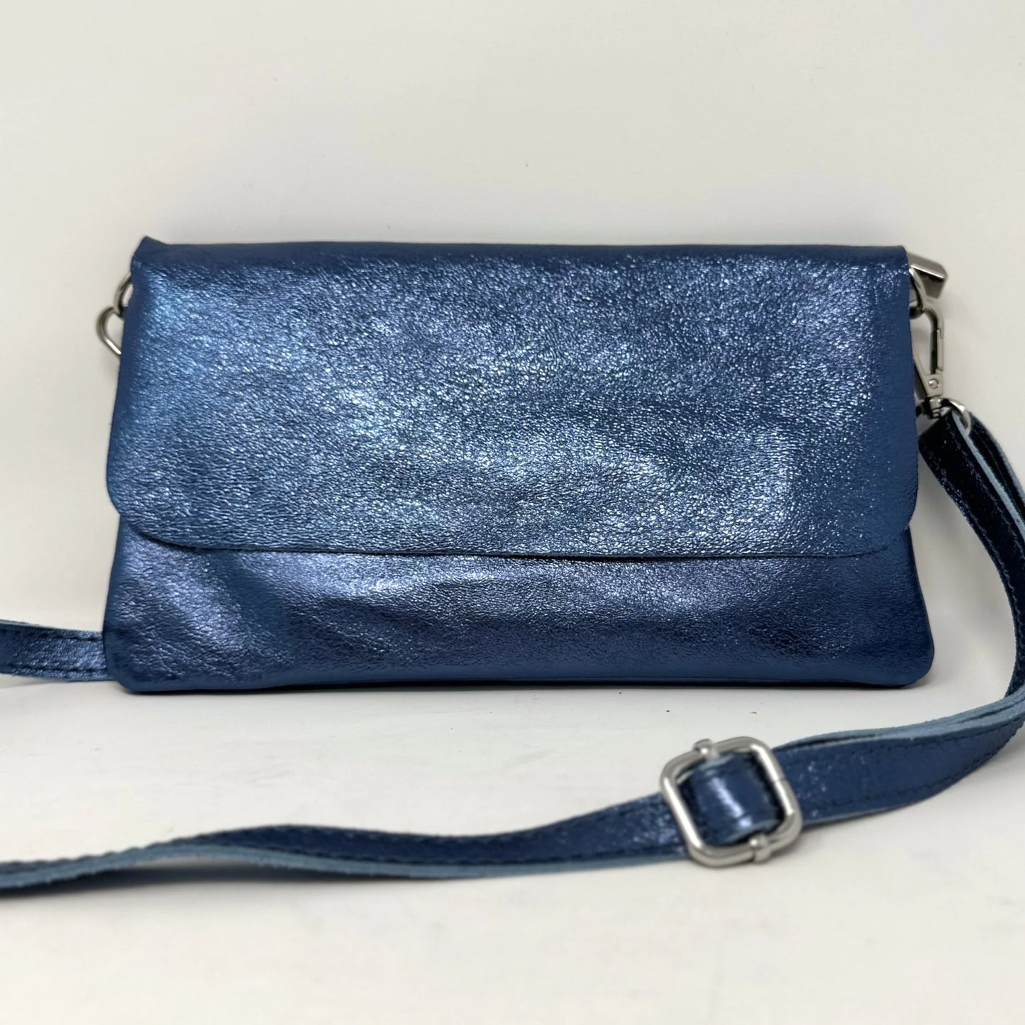 Suzy D, MILANO SPARKLY LEATHER BAG WITH FOLD OVER STYLING Black