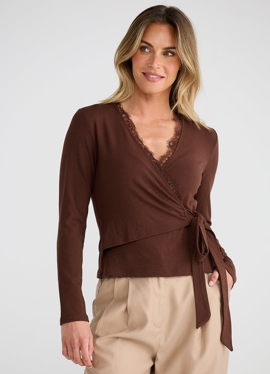 Brave + True, Brigitte wrap top Espresso 26064-1