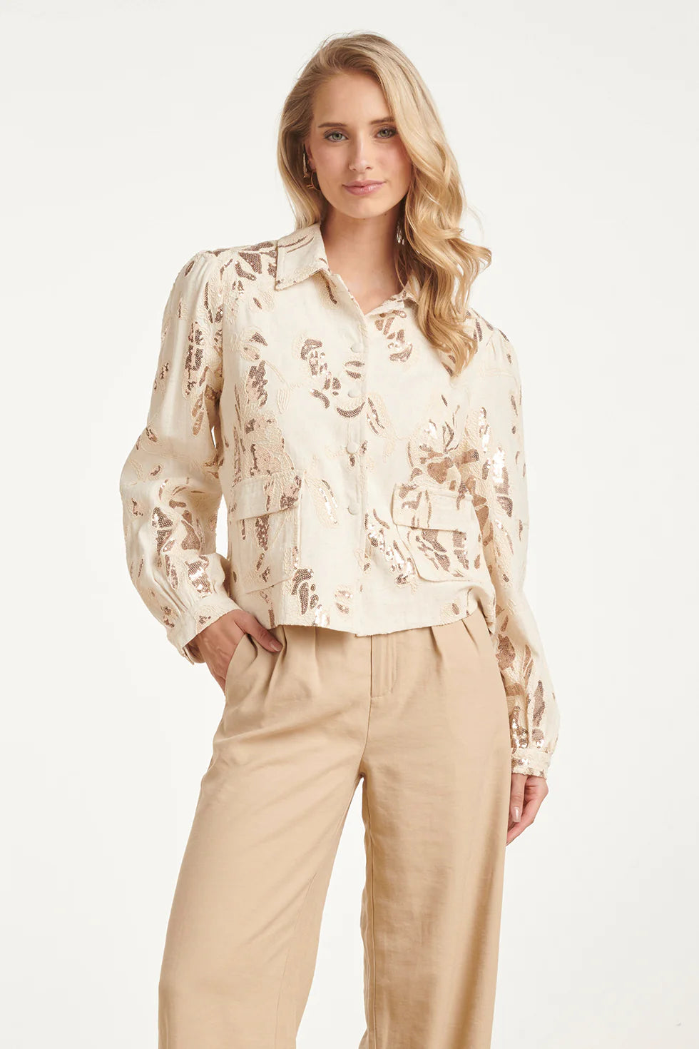 Smashed Lemon, FESTIVE JACKET WITH GLITTERING SEQUIN PRINT | SAND - COPPER 26069