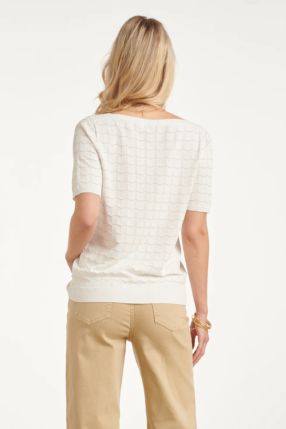 Smashed Lemon, KNITTED TOP WITH LUREX WAVY TEXTURE | WHITE - GOLD 26150