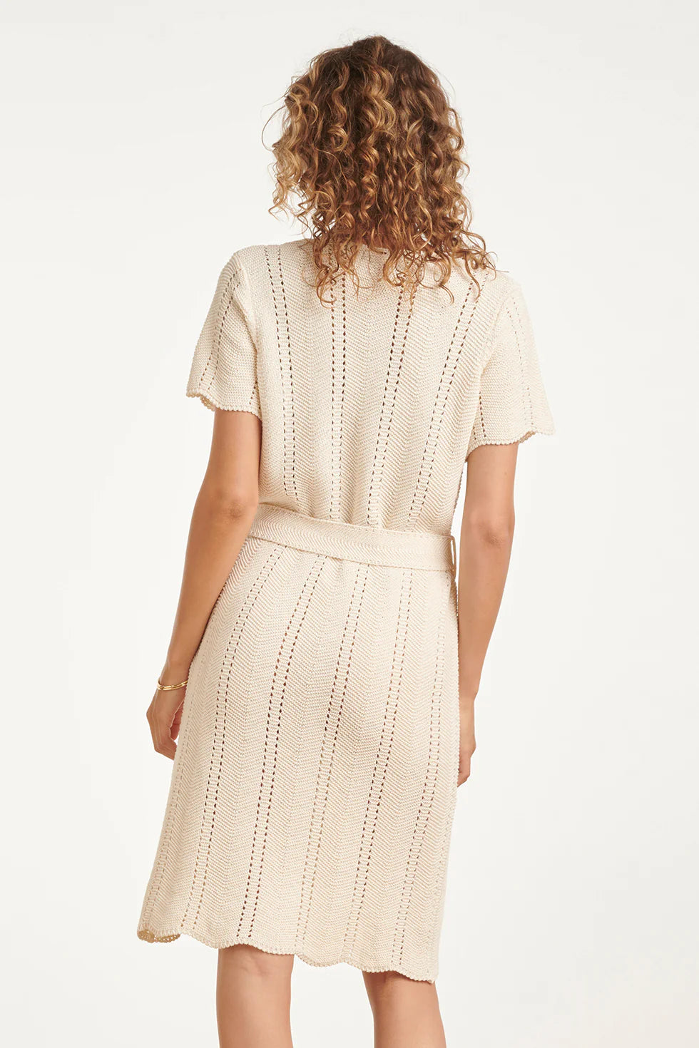 Smashed Lemon, KNITTED DRESS WITH V-NECK AND TIE BELT | OFF WHITE 26209