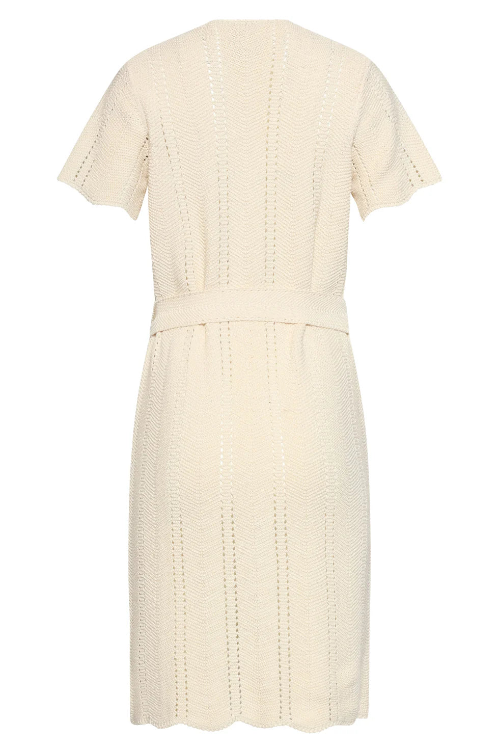Smashed Lemon, KNITTED DRESS WITH V-NECK AND TIE BELT | OFF WHITE 26209