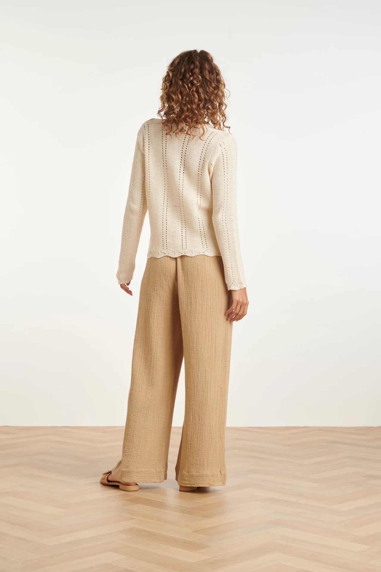 Smashed Lemon, KNITTED CARDIGAN WITH OPENWORK PATTERN AND BOW | OFF WHITE 26208