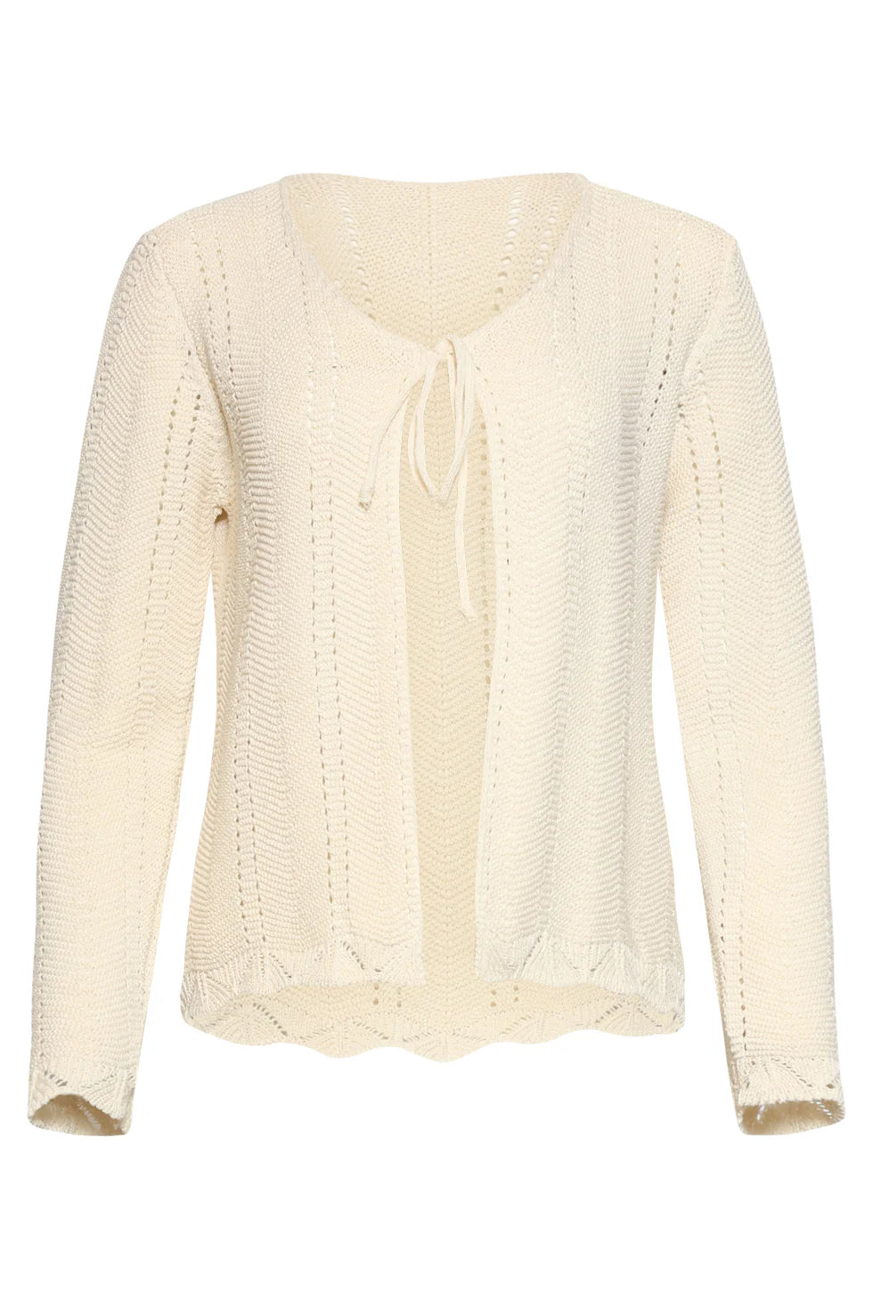 Smashed Lemon, KNITTED CARDIGAN WITH OPENWORK PATTERN AND BOW | OFF WHITE 26208