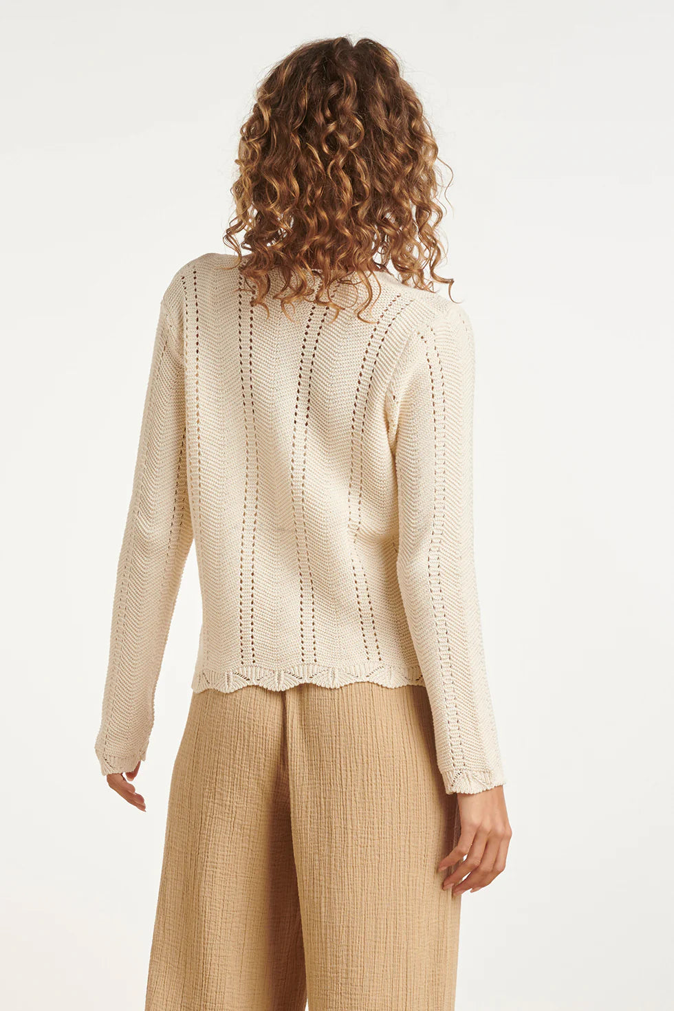 Smashed Lemon, KNITTED CARDIGAN WITH OPENWORK PATTERN AND BOW | OFF WHITE 26208