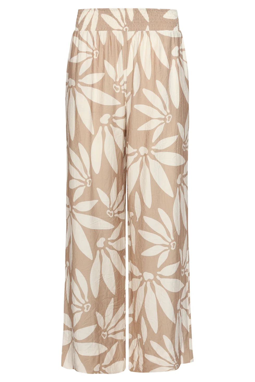 Smashed Lemon, WIDE LEG TROUSERS WITH FLORAL PRINT - BEIGE/WHITE | DARK SAND - OFF WHITE 26007