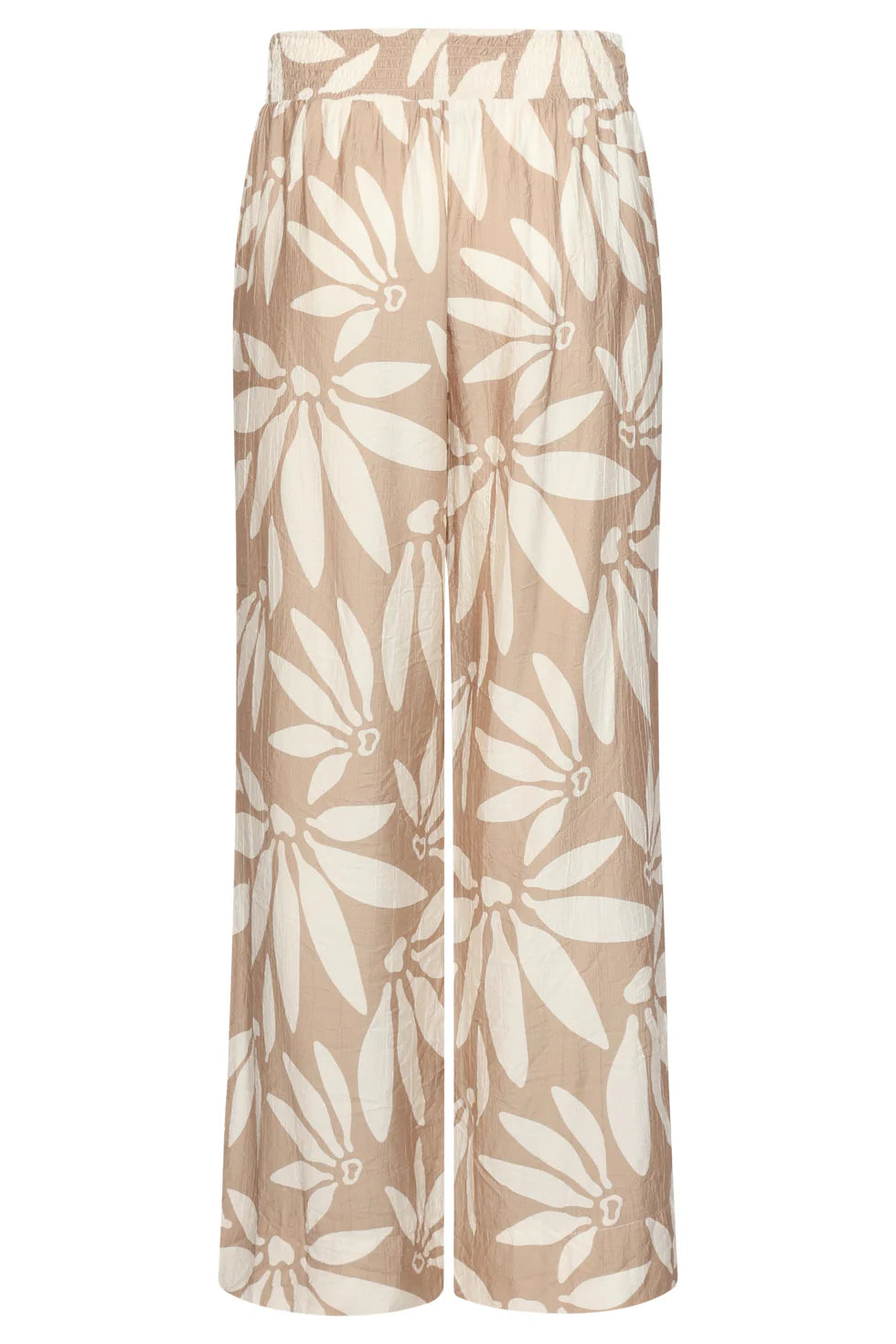 Smashed Lemon, WIDE LEG TROUSERS WITH FLORAL PRINT - BEIGE/WHITE | DARK SAND - OFF WHITE 26007