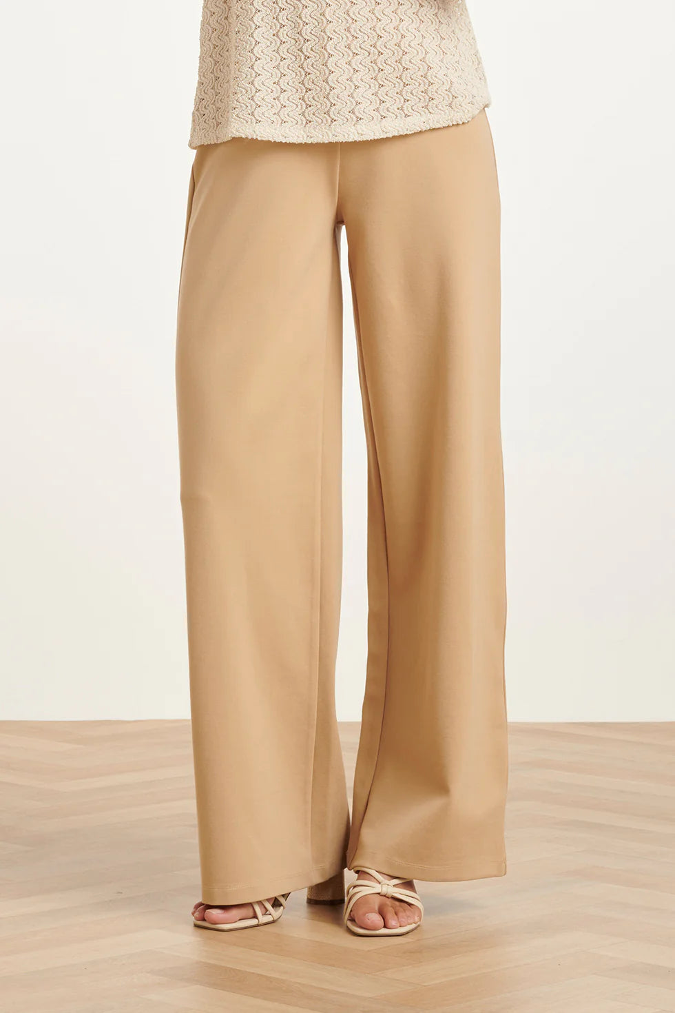 Smashed Lemon, SAND WIDE LEG TROUSERS WITH ELASTIC WAIST | SAND 26099