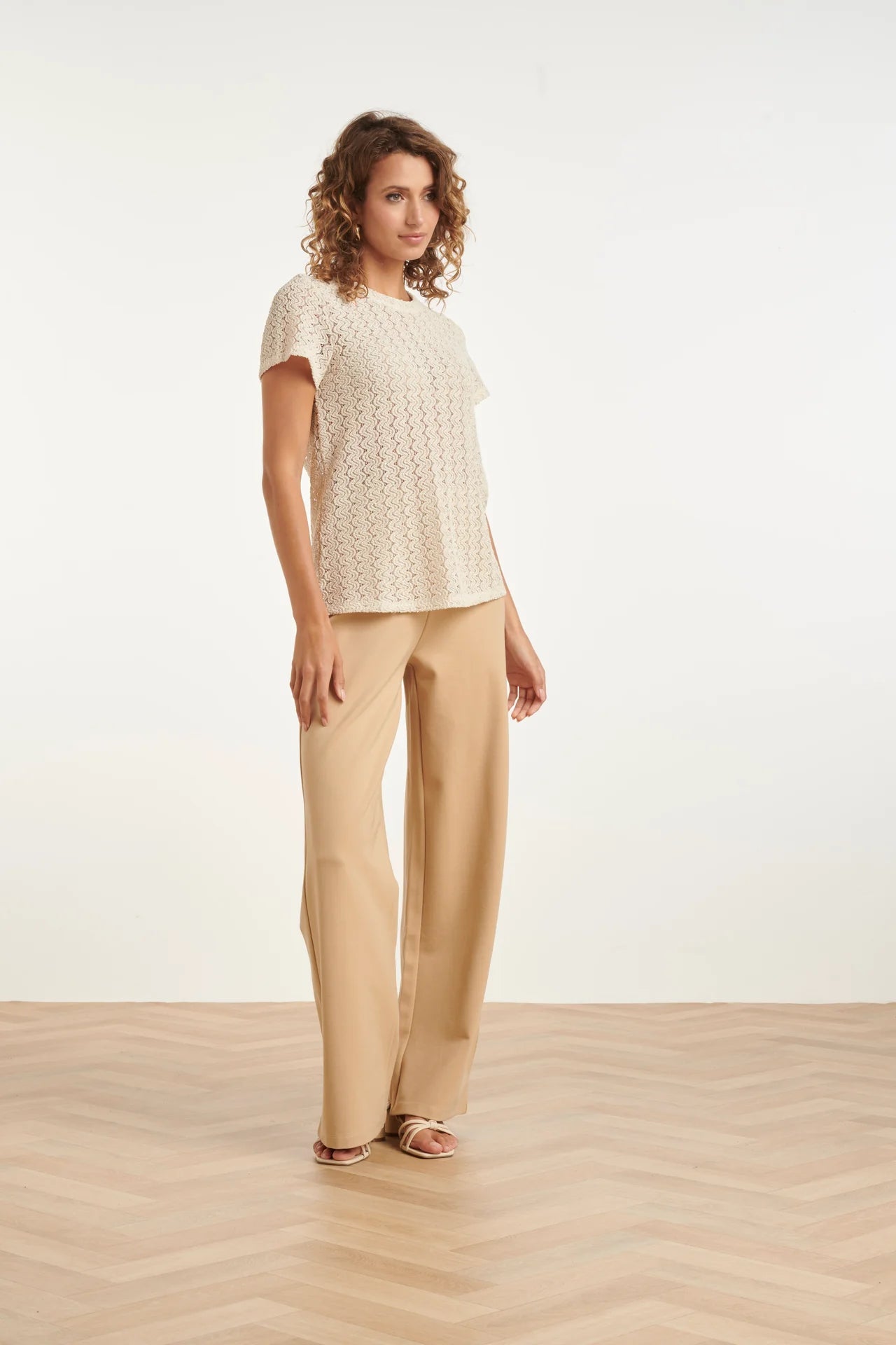 Smashed Lemon, SAND WIDE LEG TROUSERS WITH ELASTIC WAIST | SAND 26099