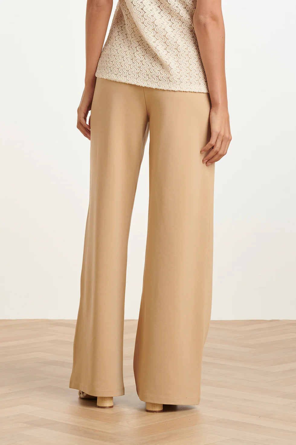 Smashed Lemon, SAND WIDE LEG TROUSERS WITH ELASTIC WAIST | SAND 26099