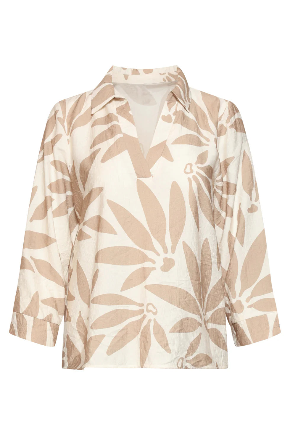 Smashed Lemon, V-NECK AND FLORAL PRINT TOP - BEIGE/WHITE | OFF WHITE - DARK SAND 26008