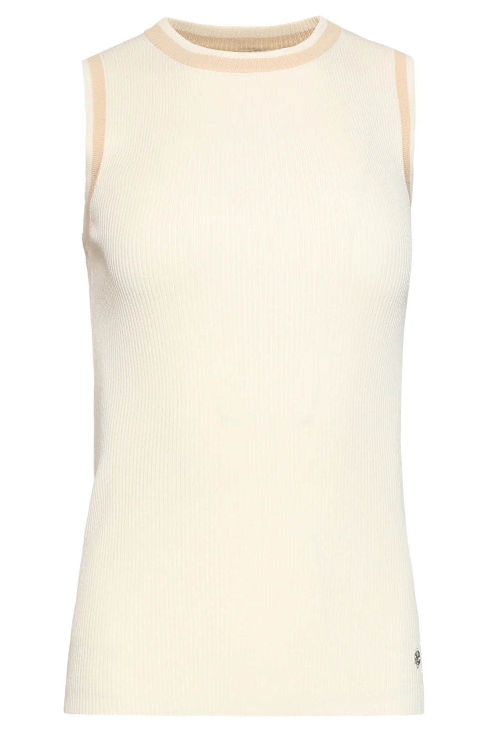 Smashed Lemon, SLEEVELESS RIB-KNIT TOP WITH CONTRAST TRIM | OFF WHITE - DARK SAND 26154