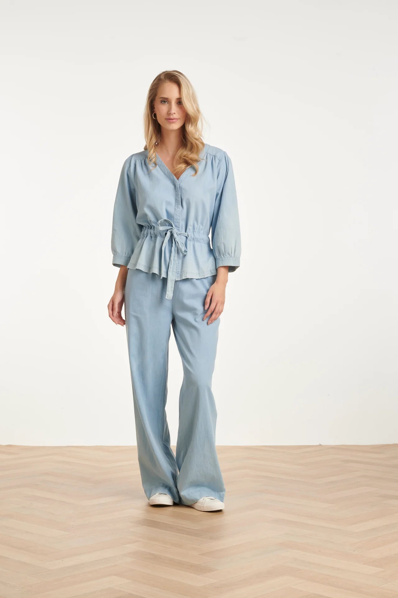Smashed Lemon, LIGHT BLUE WRAP TOP WITH DRAWSTRING | DENIM 26182