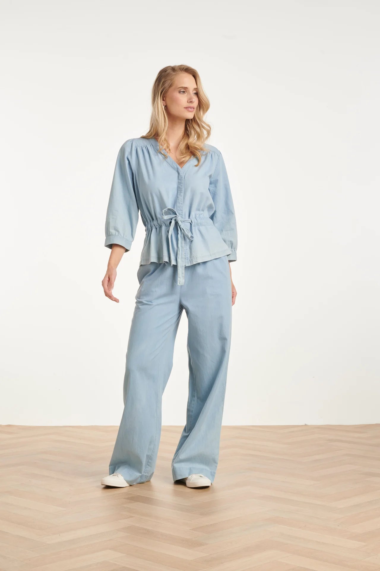 Smashed Lemon, LIGHT BLUE WRAP TOP WITH DRAWSTRING | DENIM 26182