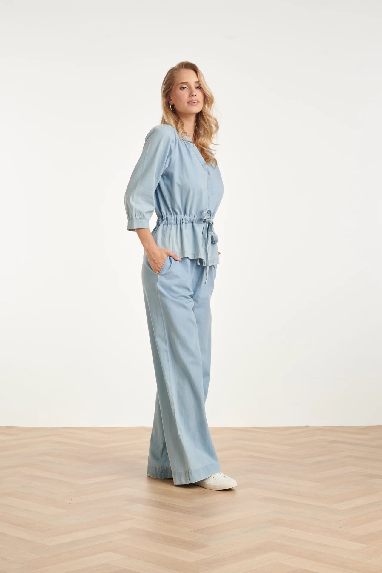 Smashed Lemon, LIGHT BLUE WRAP TOP WITH DRAWSTRING | DENIM 26182