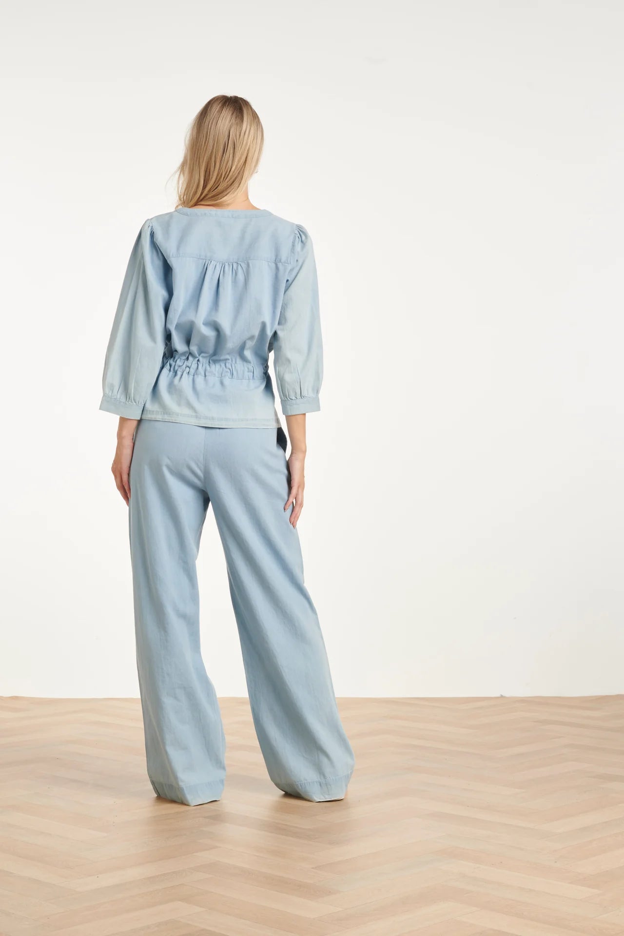 Smashed Lemon, LIGHT BLUE WRAP TOP WITH DRAWSTRING | DENIM 26182