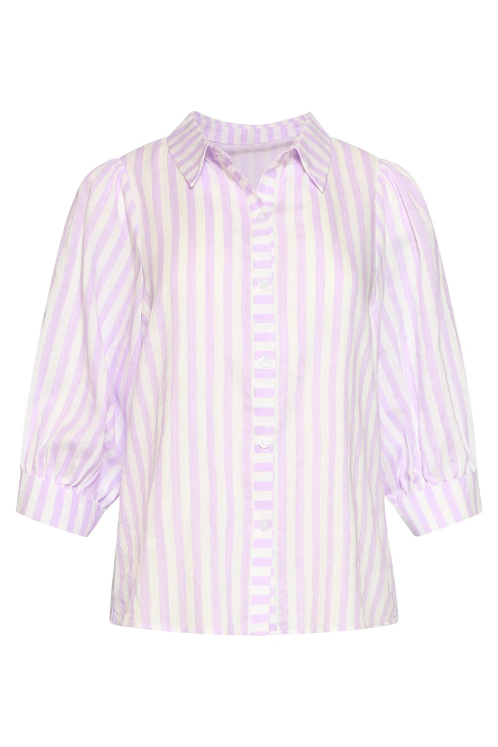 Smashed Lemon, STRIPED WOMEN'S BLOUSE WITH PUFF SLEEVES | LILAC - WHITE 26036