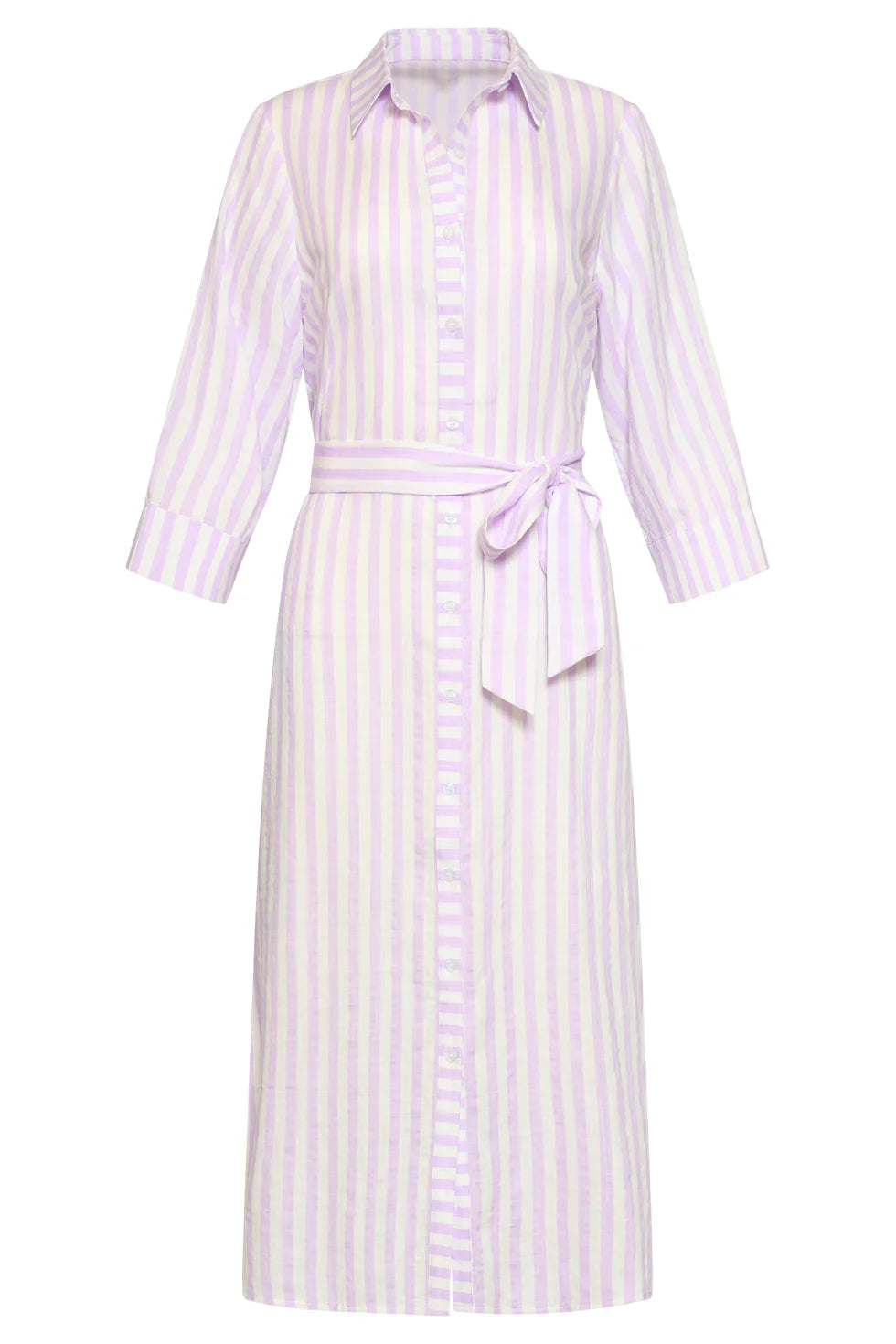 Smashed Lemon, STRIPED MAXI DRESS WITH WAIST BELT | LILAC - WHITE 26035