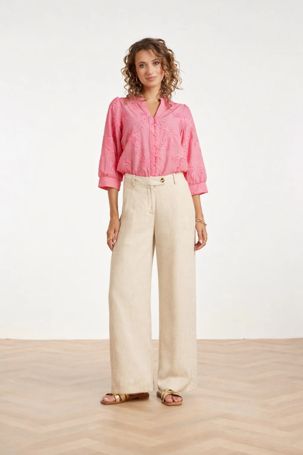 Smashed Lemon, LINEN WIDE LEG PANTS | SAND 26091