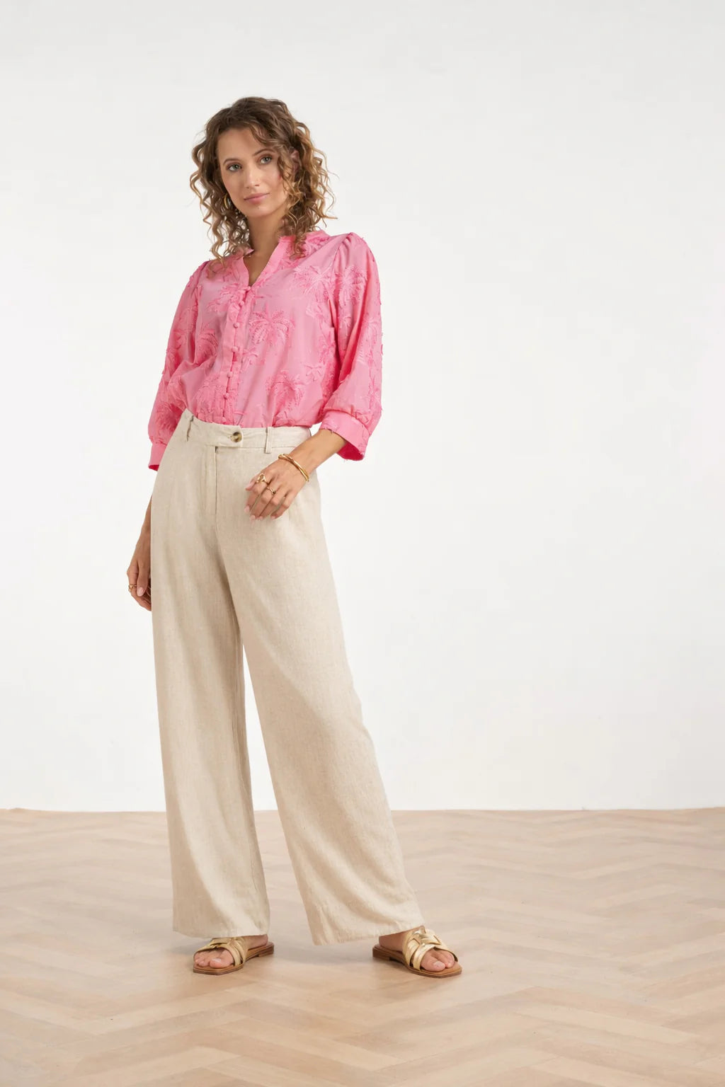 Smashed Lemon, LINEN WIDE LEG PANTS | SAND 26091