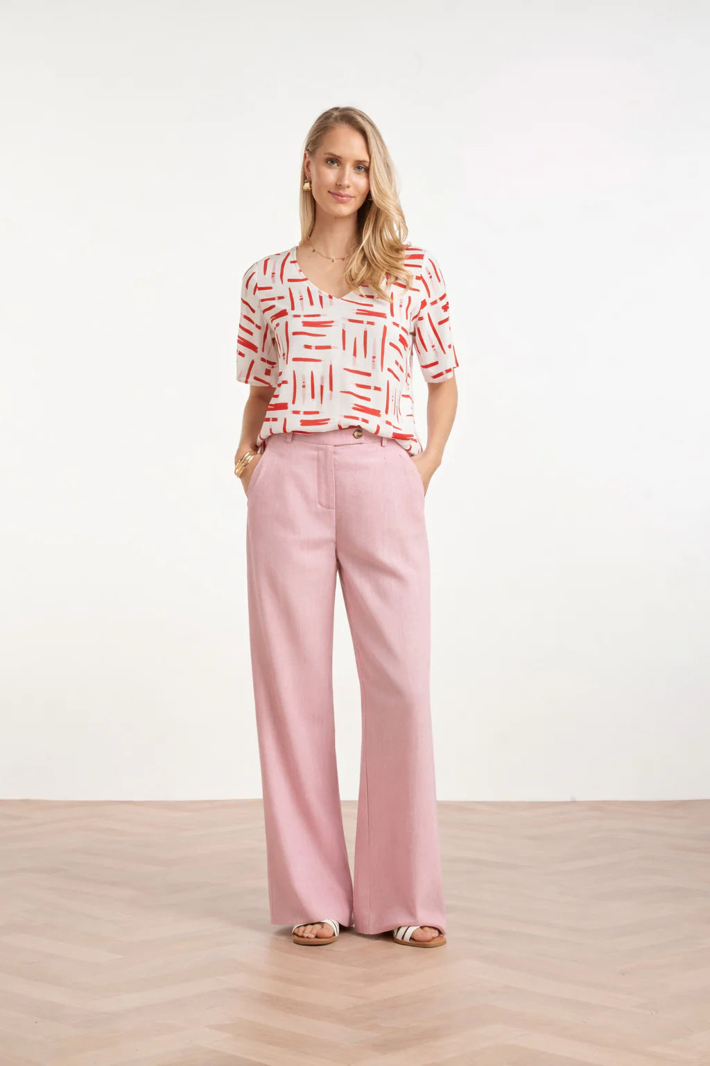 Smashed Lemon, LINEN WIDE LEG PANTS | PINK 26091