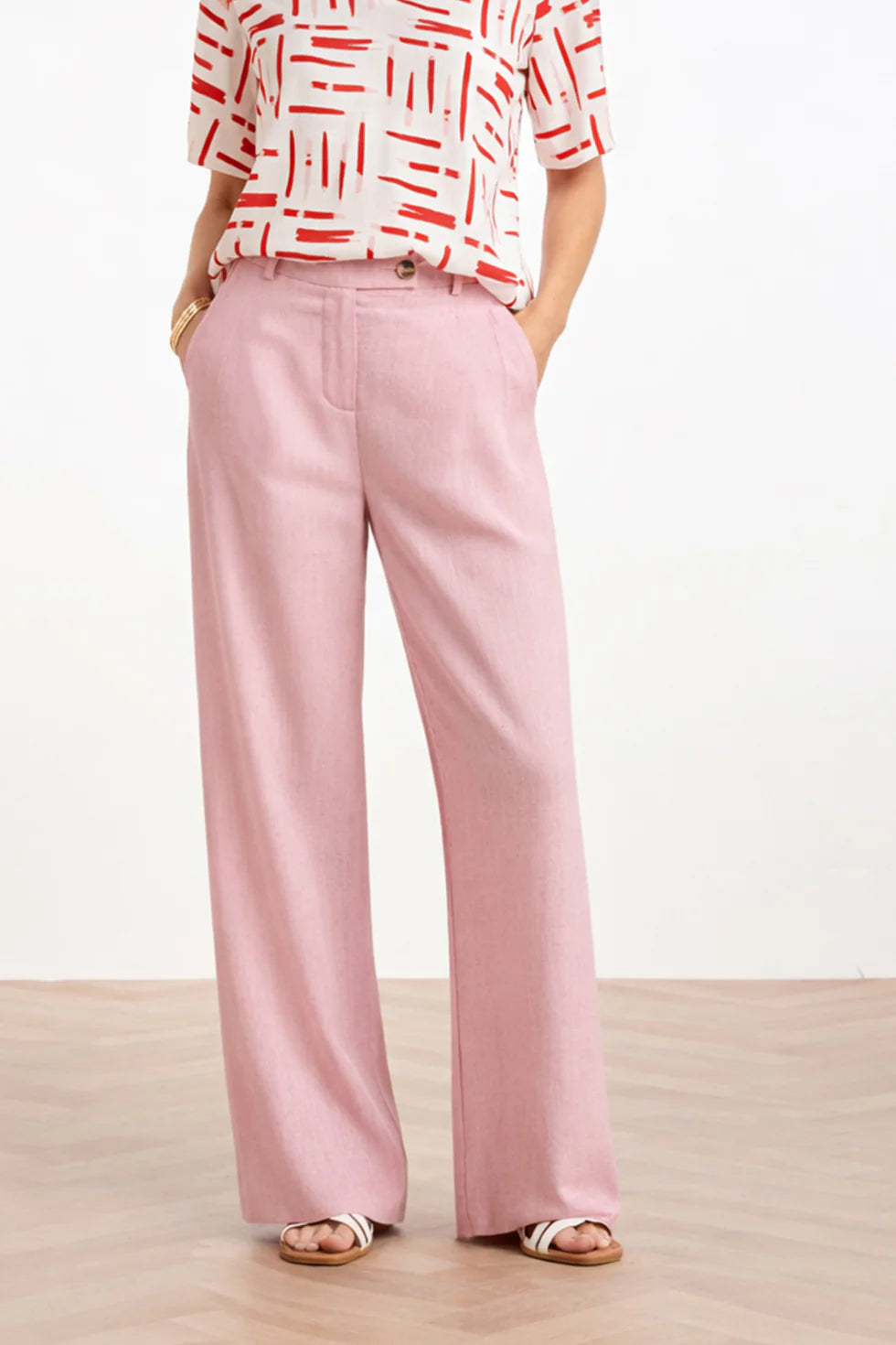 Smashed Lemon, LINEN WIDE LEG PANTS | PINK 26091