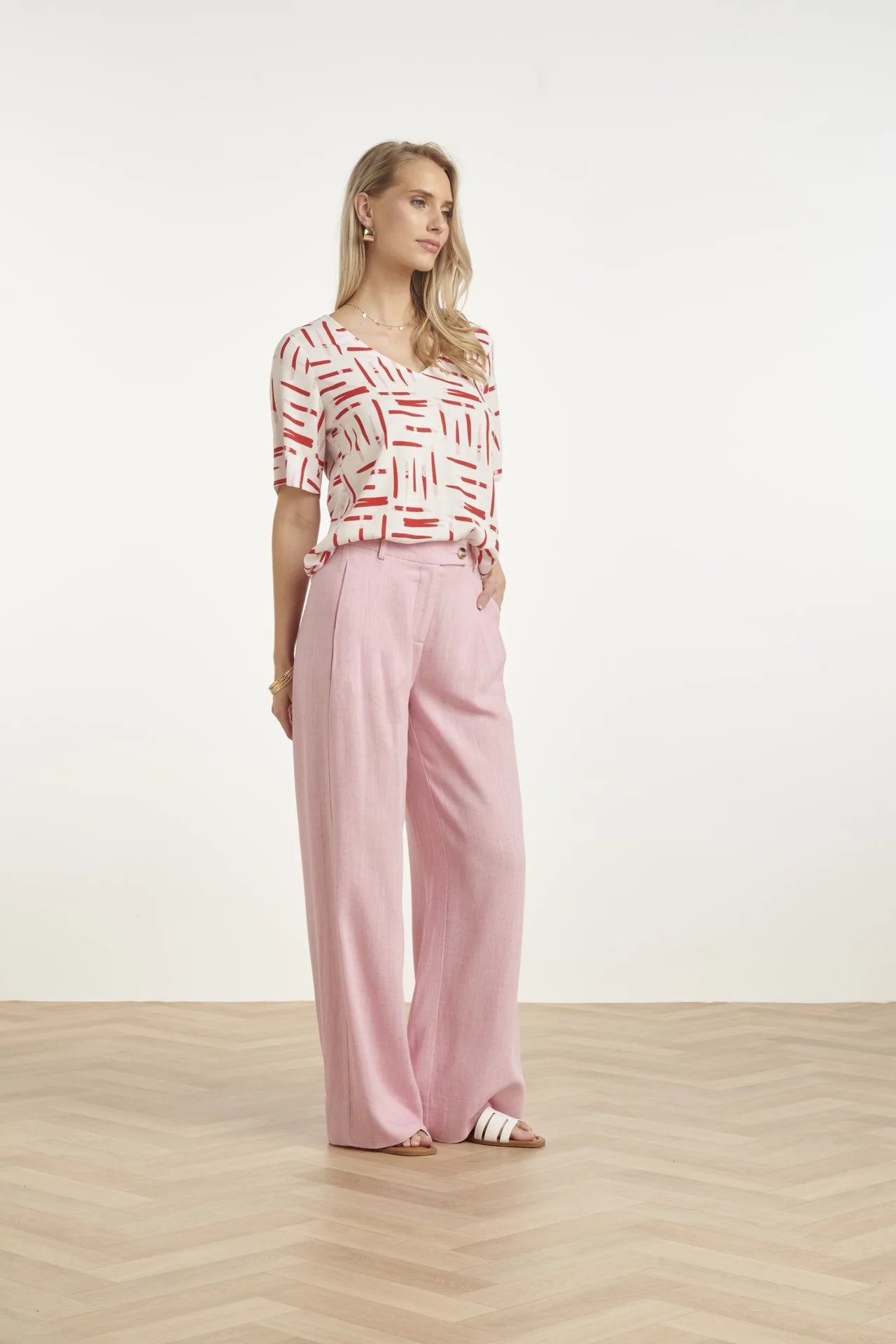 Smashed Lemon, LINEN WIDE LEG PANTS | PINK 26091