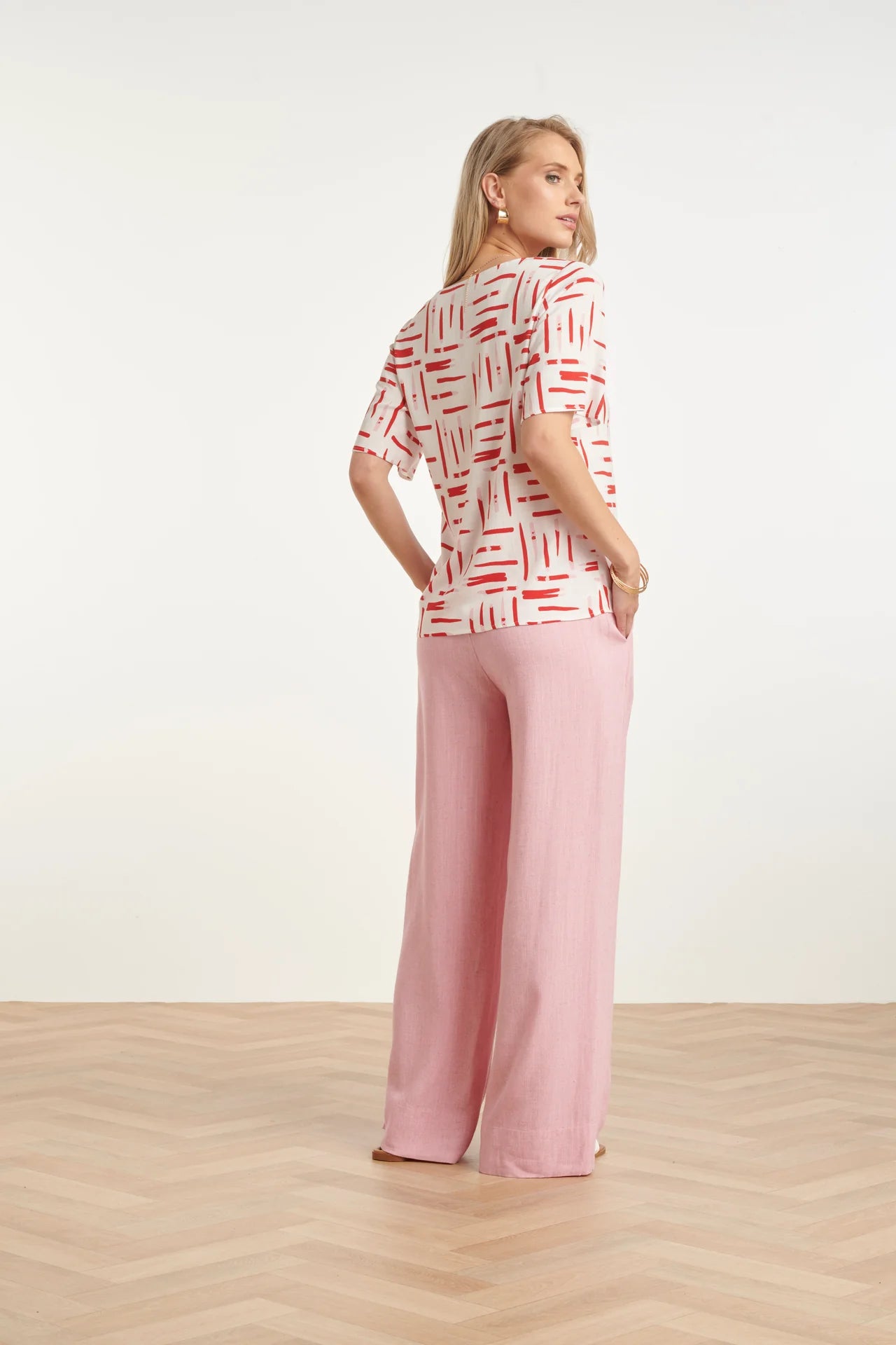 Smashed Lemon, LINEN WIDE LEG PANTS | PINK 26091