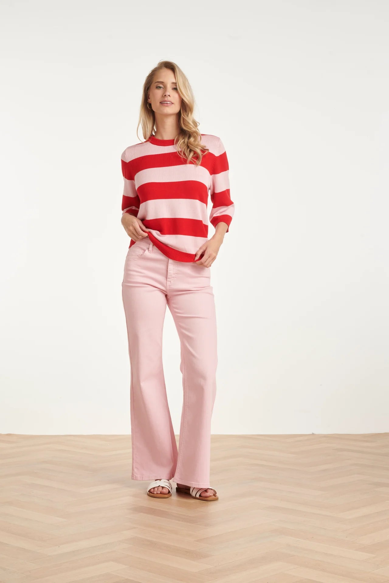 Smashed Lemon, STRIPED KNIT SWEATER – RED & PINK COLOURBLOCK | RED - PINK 26149
