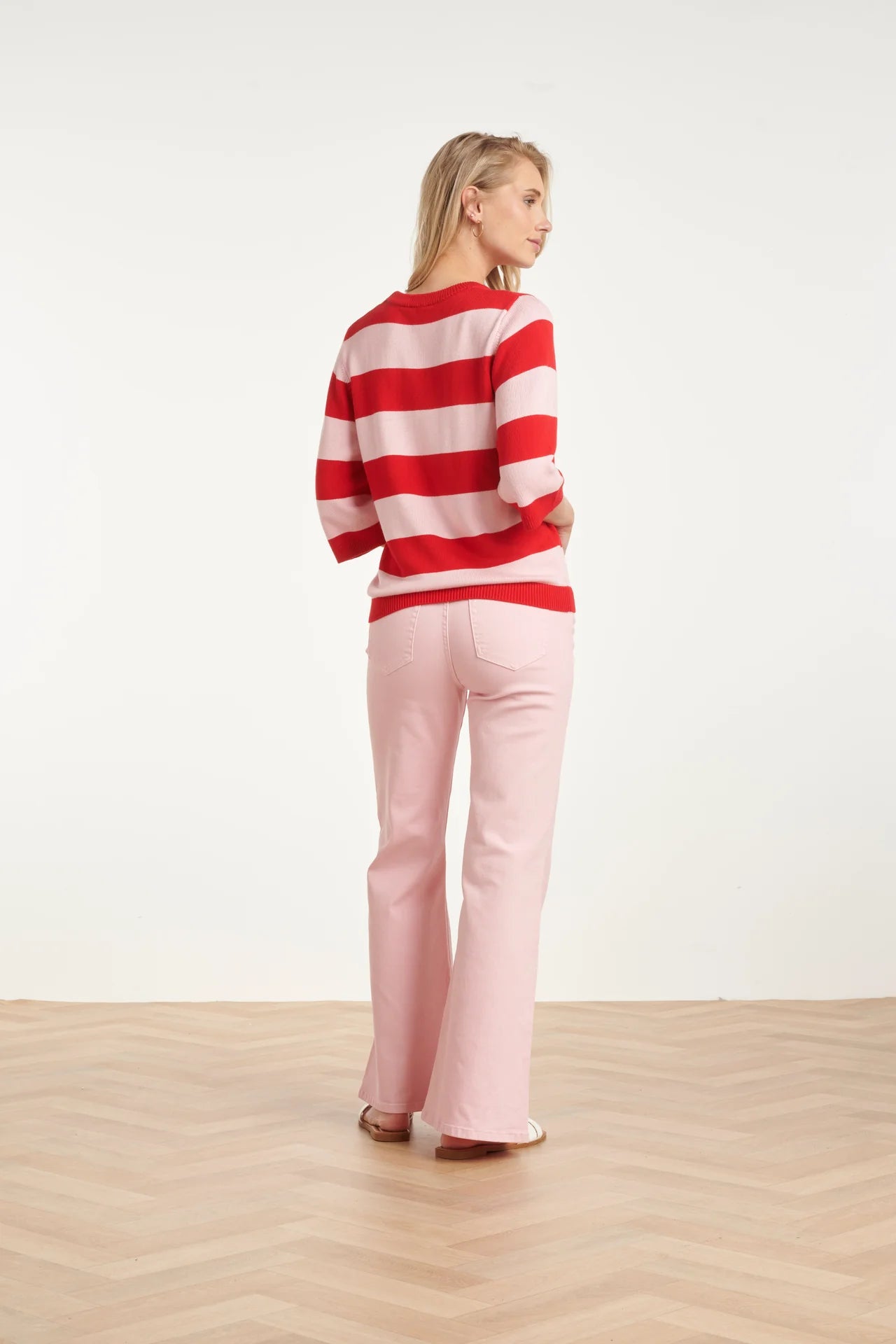 Smashed Lemon, STRIPED KNIT SWEATER – RED & PINK COLOURBLOCK | RED - PINK 26149