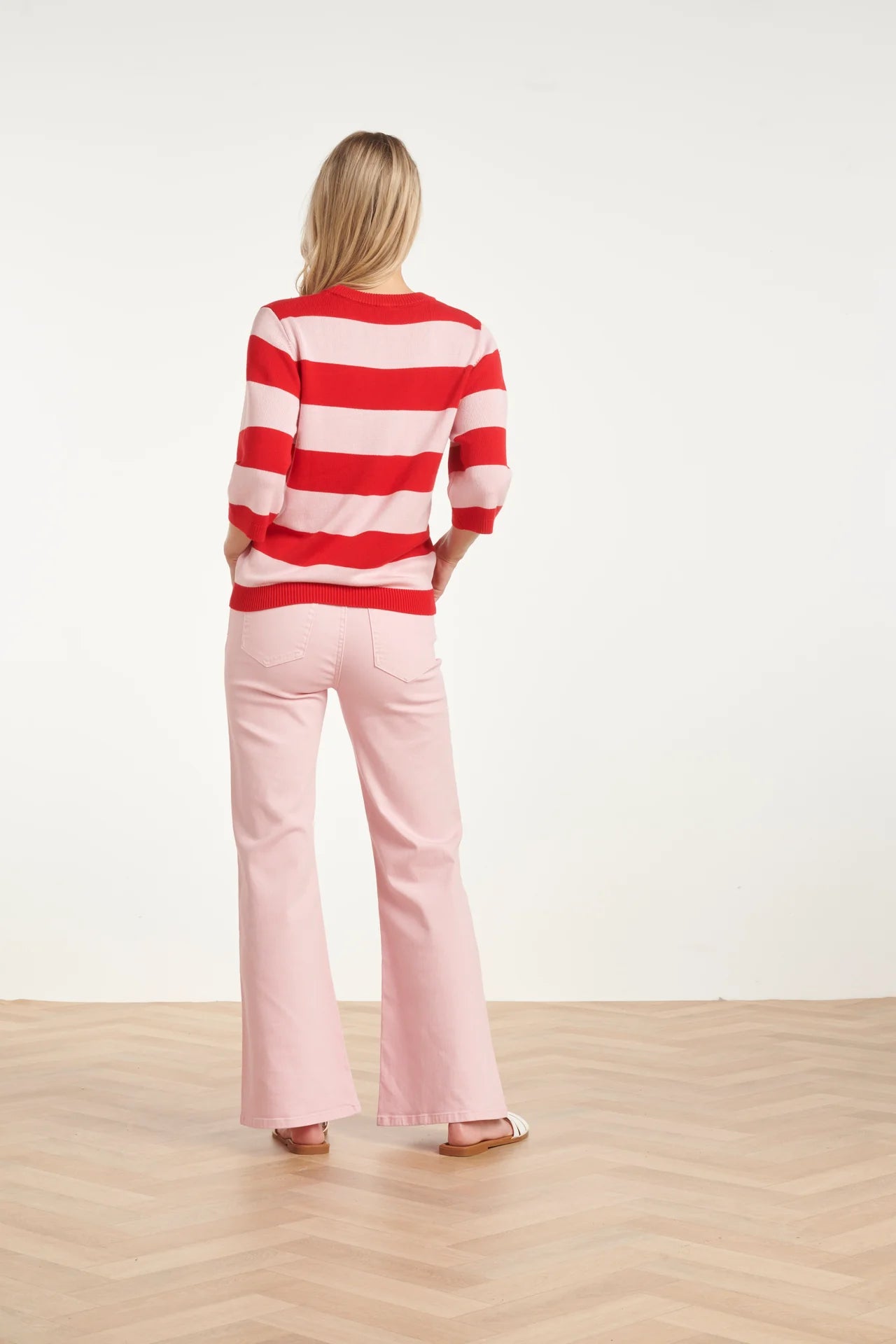 Smashed Lemon, STRIPED KNIT SWEATER – RED & PINK COLOURBLOCK | RED - PINK 26149