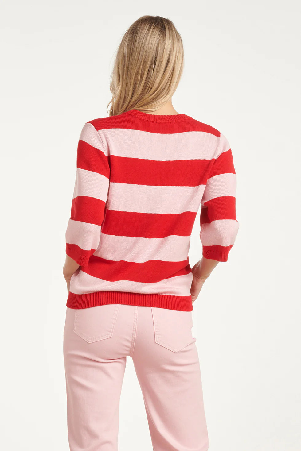 Smashed Lemon, STRIPED KNIT SWEATER – RED & PINK COLOURBLOCK | RED - PINK 26149